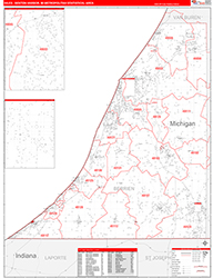 Niles-Benton Harbor Metro Area Wall Map Red Line Style 2026
